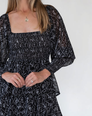 Florence Black Floral Tiered Maxi Dress - JO+CO