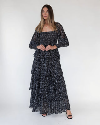 Florence Black Floral Tiered Maxi Dress - JO+CO