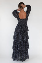 Florence Black Floral Tiered Maxi Dress - JO+CO