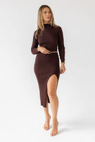 Flynn Brown Knit Midi Dress - Final Sale - JO+CO