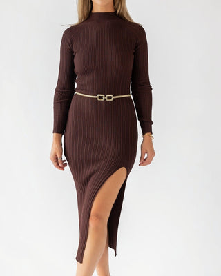 Flynn Brown Knit Midi Dress - Final Sale - JO+CO