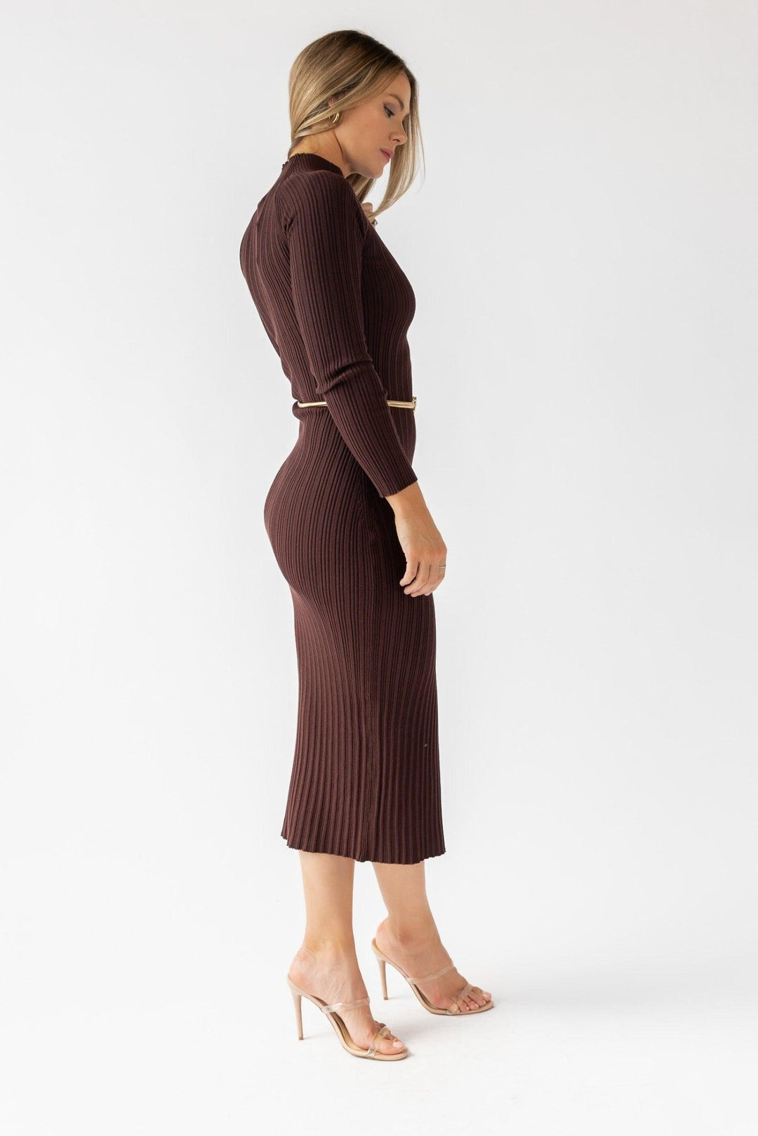 Flynn Brown Knit Midi Dress - Final Sale - JO+CO