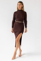 Flynn Brown Knit Midi Dress - Final Sale - JO+CO