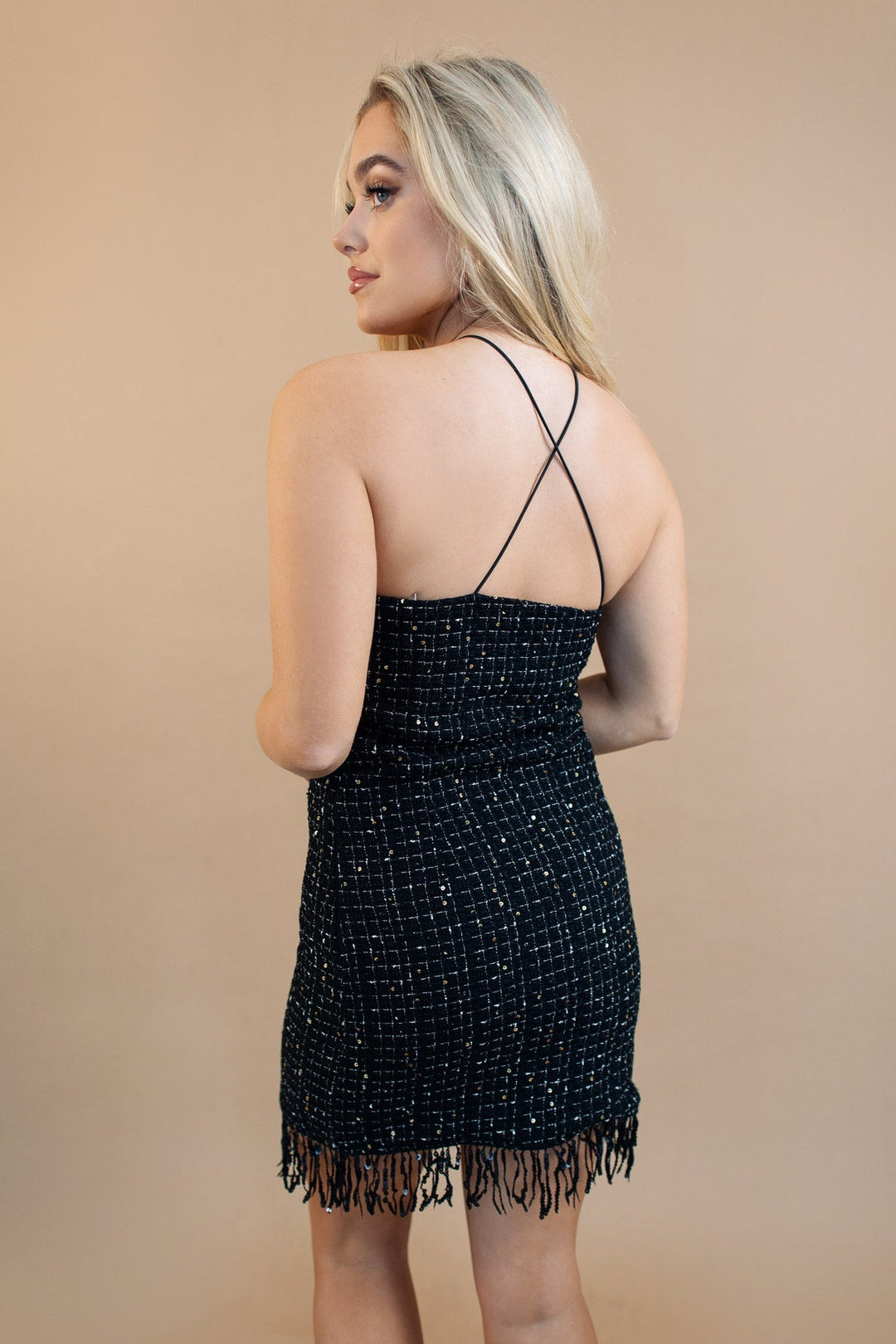 Fringe Fling Sequin Tweed Dress - Black - JO+CO