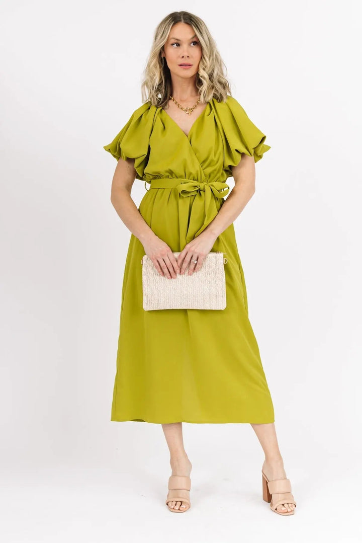 Gia Avocado Puff Sleeve Midi Dress - FINAL SALE - JO+CO
