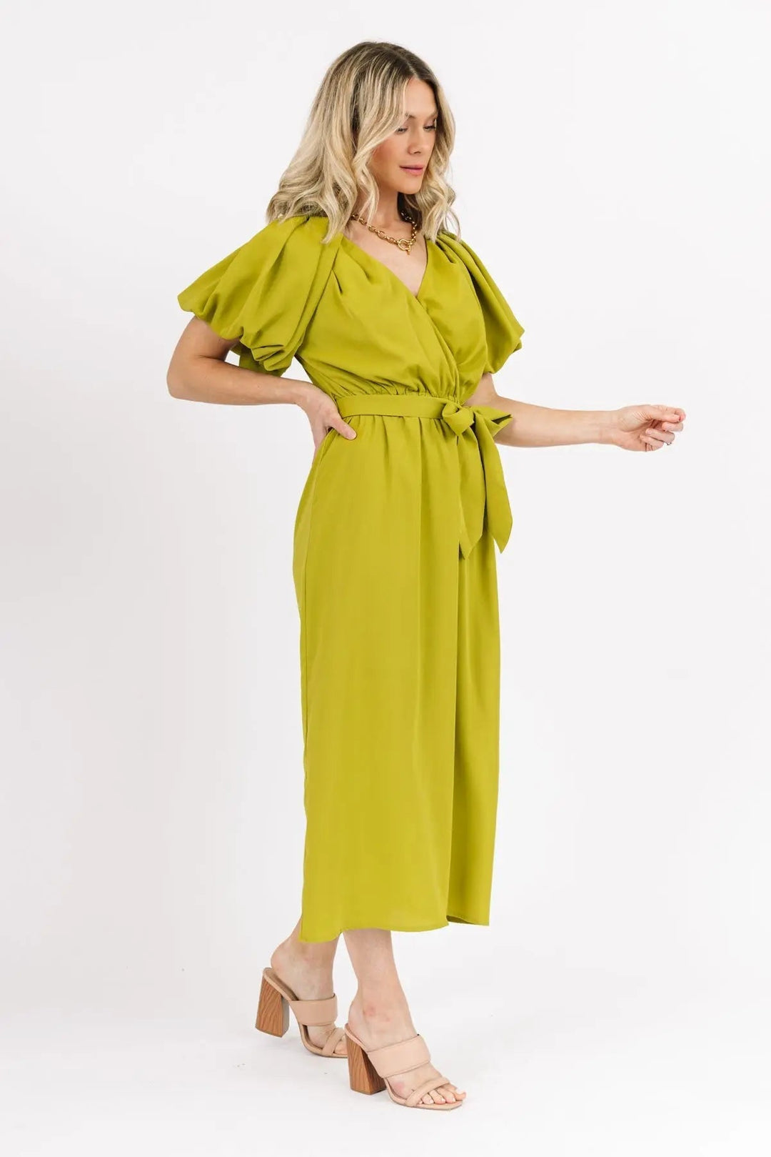 Gia Avocado Puff Sleeve Midi Dress - FINAL SALE - JO+CO