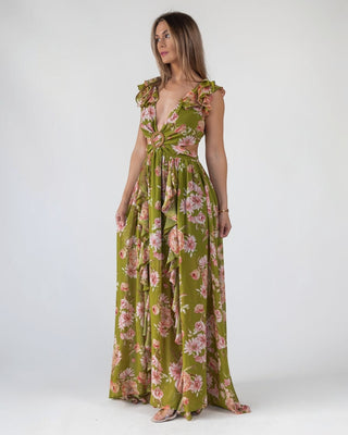 Green Floral Cutout Frilly Maxi Dress - Final Sale - JO+CO