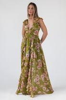 Green Floral Cutout Frilly Maxi Dress - Final Sale - JO+CO