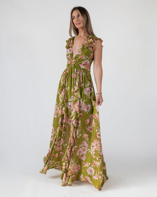 Green Floral Cutout Frilly Maxi Dress - Final Sale - JO+CO