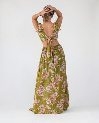 Green Floral Cutout Frilly Maxi Dress - Final Sale - JO+CO