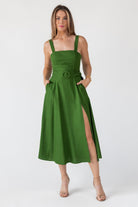Green Linen Belted Midi Dress - Final Sale - JO+CO
