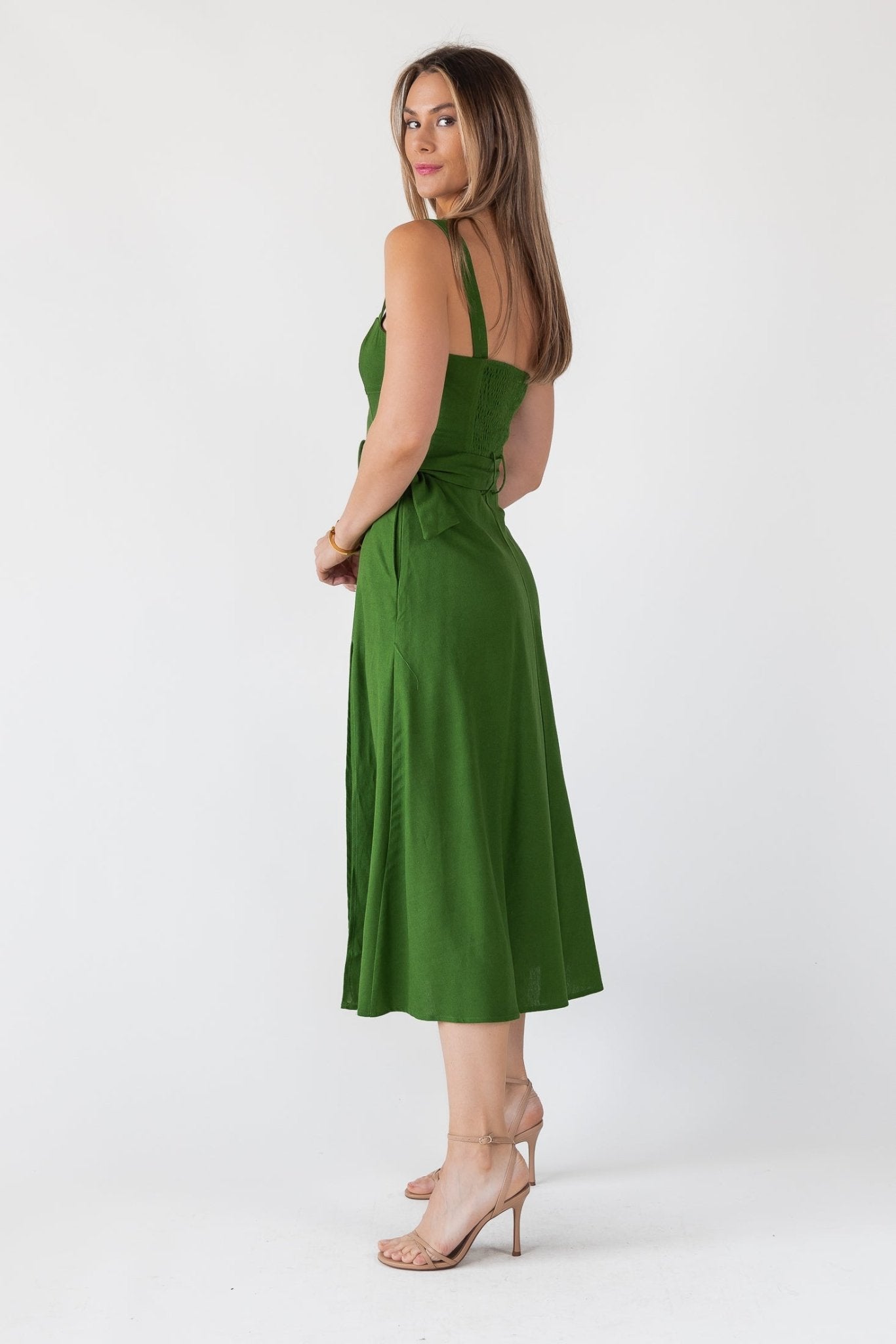 Green Linen Belted Midi Dress JO+CO Green Linen Belted Midi Dress JO+CO