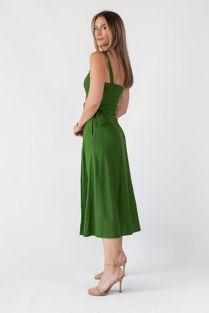 Green Linen Belted Midi Dress - Final Sale - JO+CO