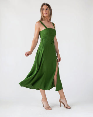 Green Linen Belted Midi Dress - Final Sale - JO+CO
