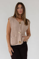Greer Taupe Chunky Sweater Vest - JO+CO