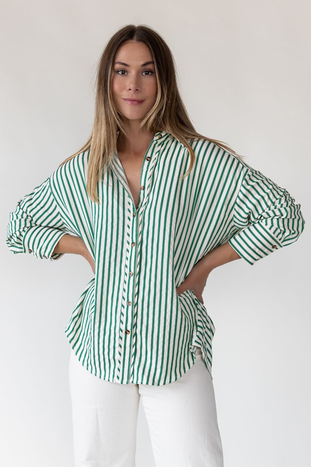 Harlow Green Textured Stripe Top - JO+CO
