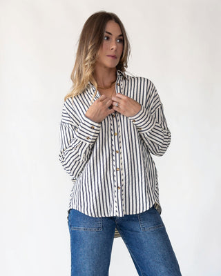 Harlow Navy Textured Stripe Top - JO+CO