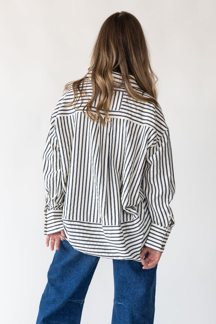 Harlow Navy Textured Stripe Top - JO+CO