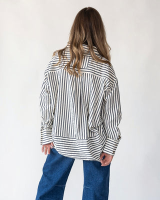Harlow Navy Textured Stripe Top - JO+CO