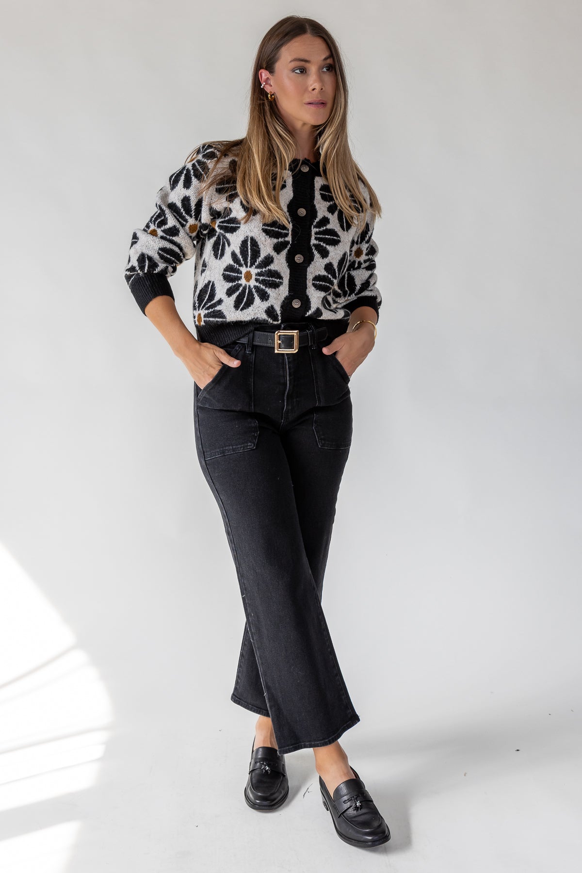 Hayes Black Floral Knit Cardigan - JO+CO