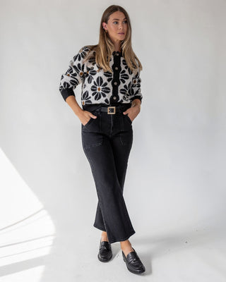 Hayes Black Floral Knit Cardigan - JO+CO