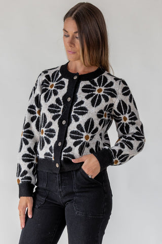 Hayes Black Floral Knit Cardigan - JO+CO