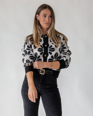 Hayes Black Floral Knit Cardigan - JO+CO