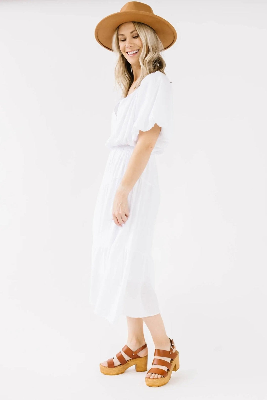 Hit The Resort Bubble Sleeve Midi Dress - WHITE - FINAL SALE - JO+CO