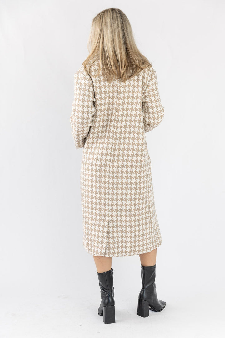Houndstooth Hues Button Coat - Taupe - JO+CO
