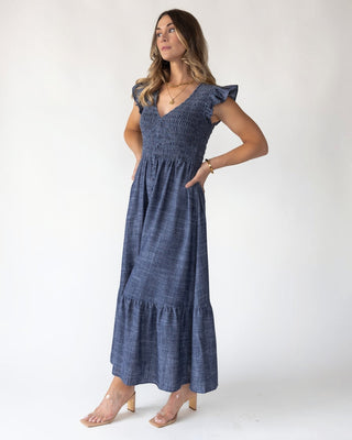 Ivanah Navy Smocked Maxi Dress - JO+CO