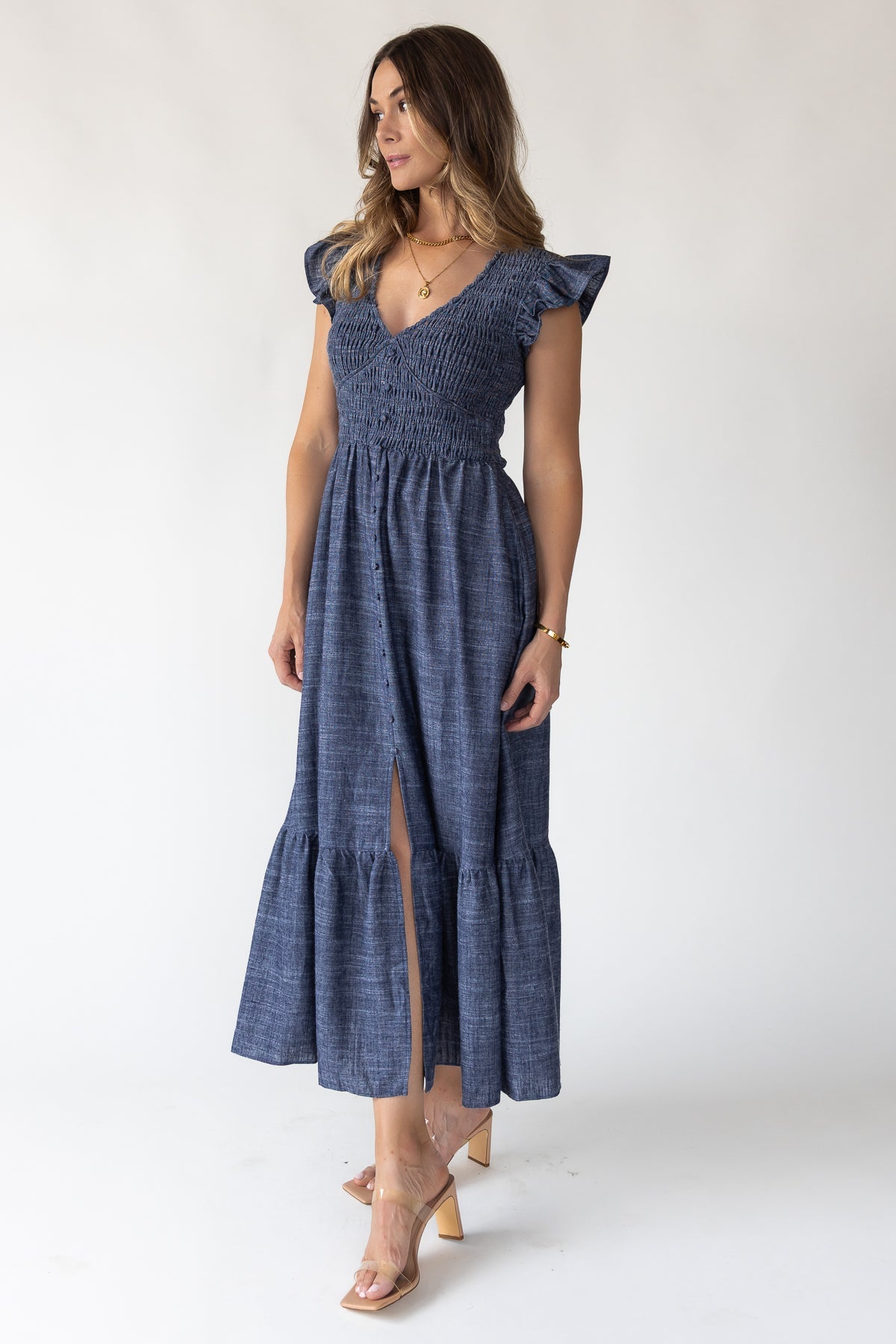 Ivanah Navy Smocked Maxi Dress - JO+CO