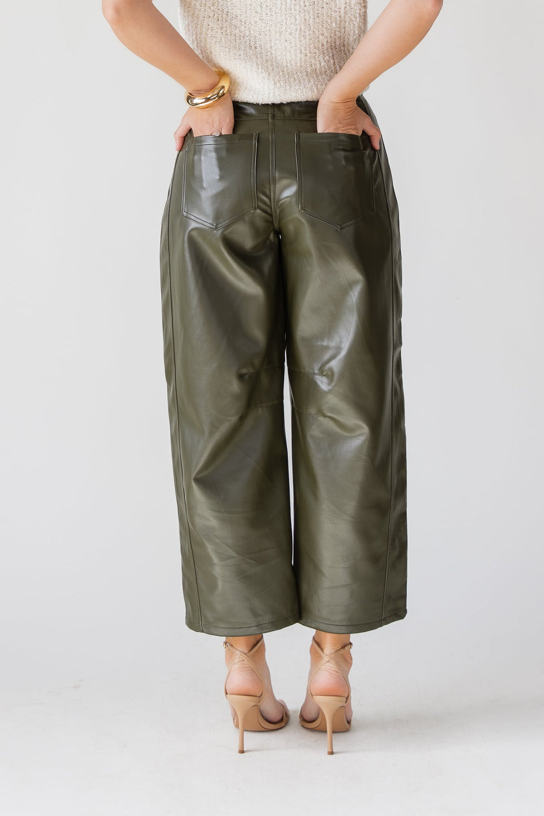 Jude Pleather Barrel Pants - Olive - JO+CO