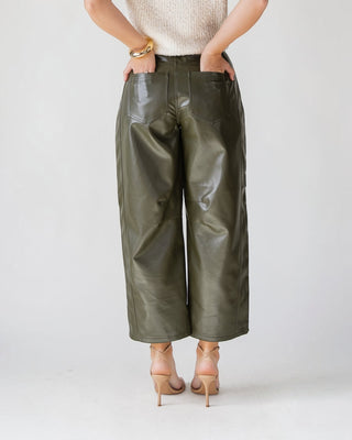 Jude Pleather Barrel Pants - Olive - JO+CO