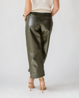Jude Pleather Barrel Pants - Olive - JO+CO