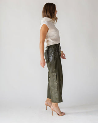 Jude Pleather Barrel Pants - Olive - JO+CO