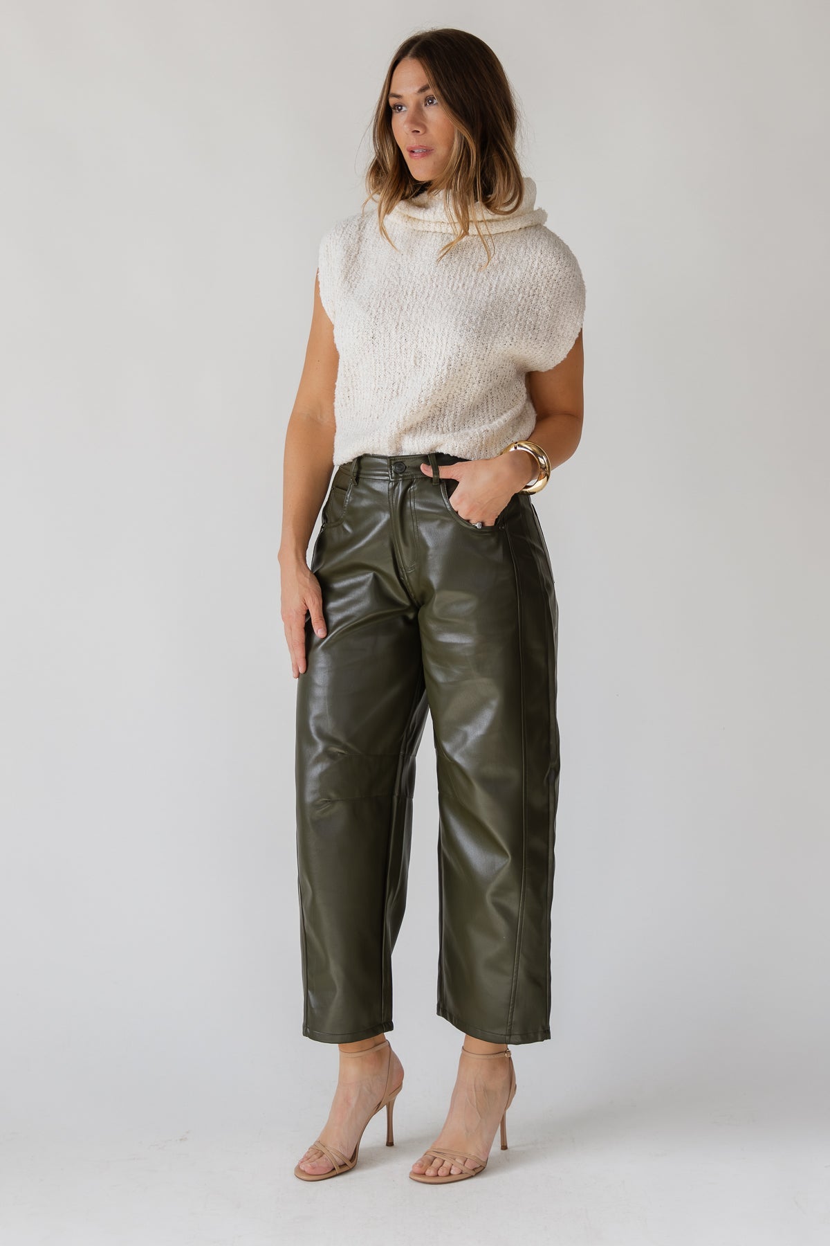 Jude Pleather Barrel Pants - Olive - JO+CO