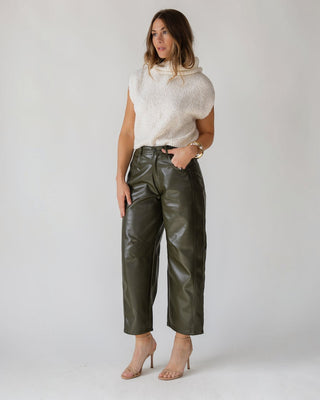 Jude Pleather Barrel Pants - Olive - JO+CO