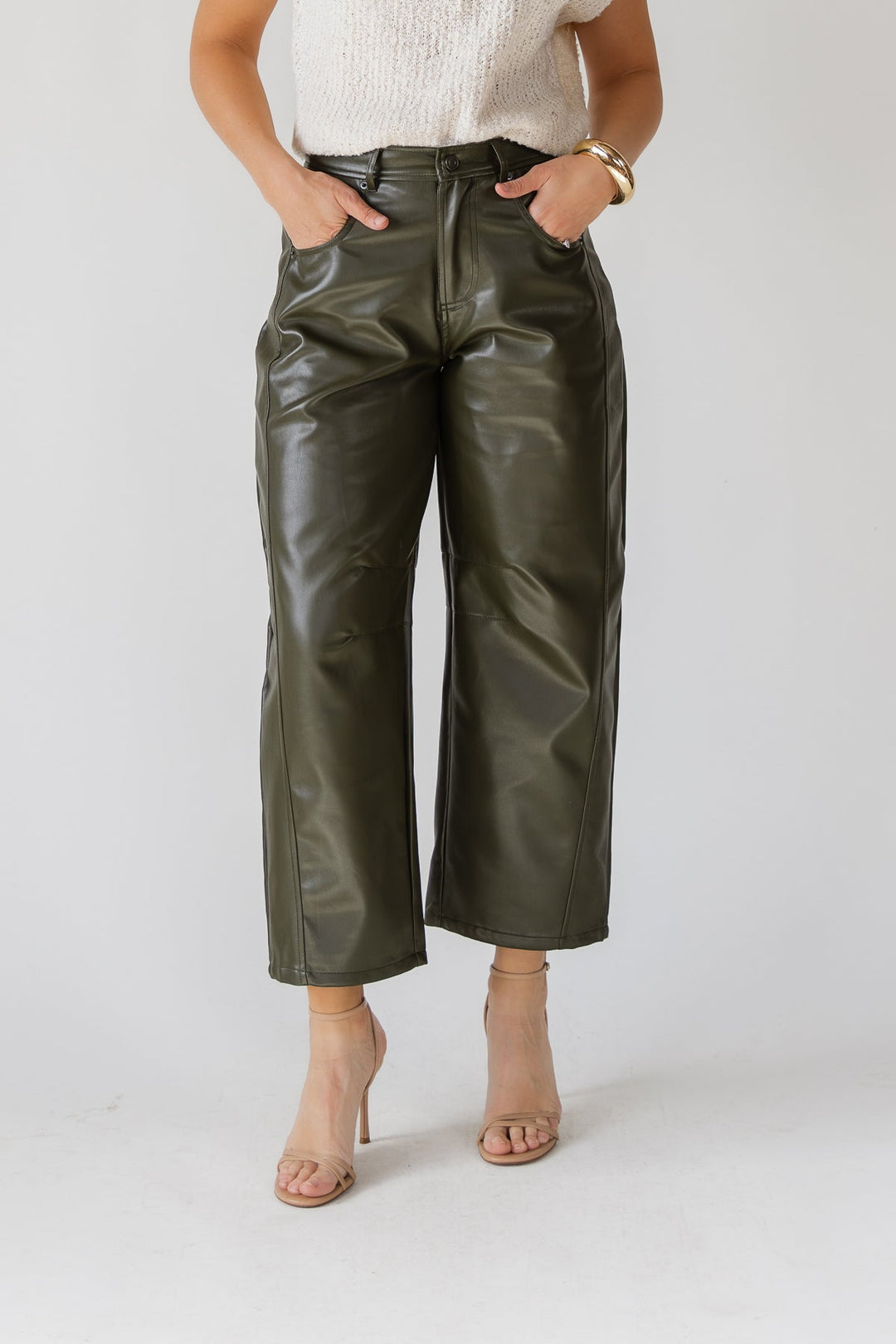 Jude Pleather Barrel Pants - Olive - JO+CO