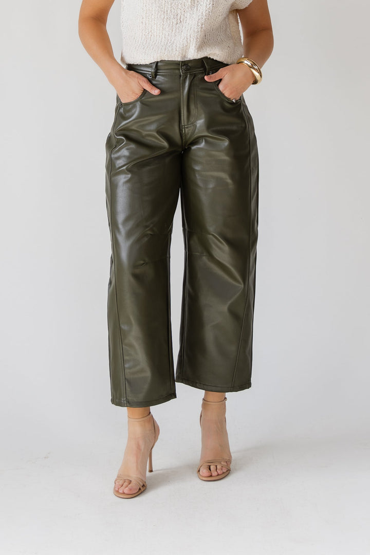 Jude Pleather Barrel Pants - Olive - JO+CO