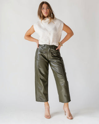 Jude Pleather Barrel Pants - Olive - JO+CO