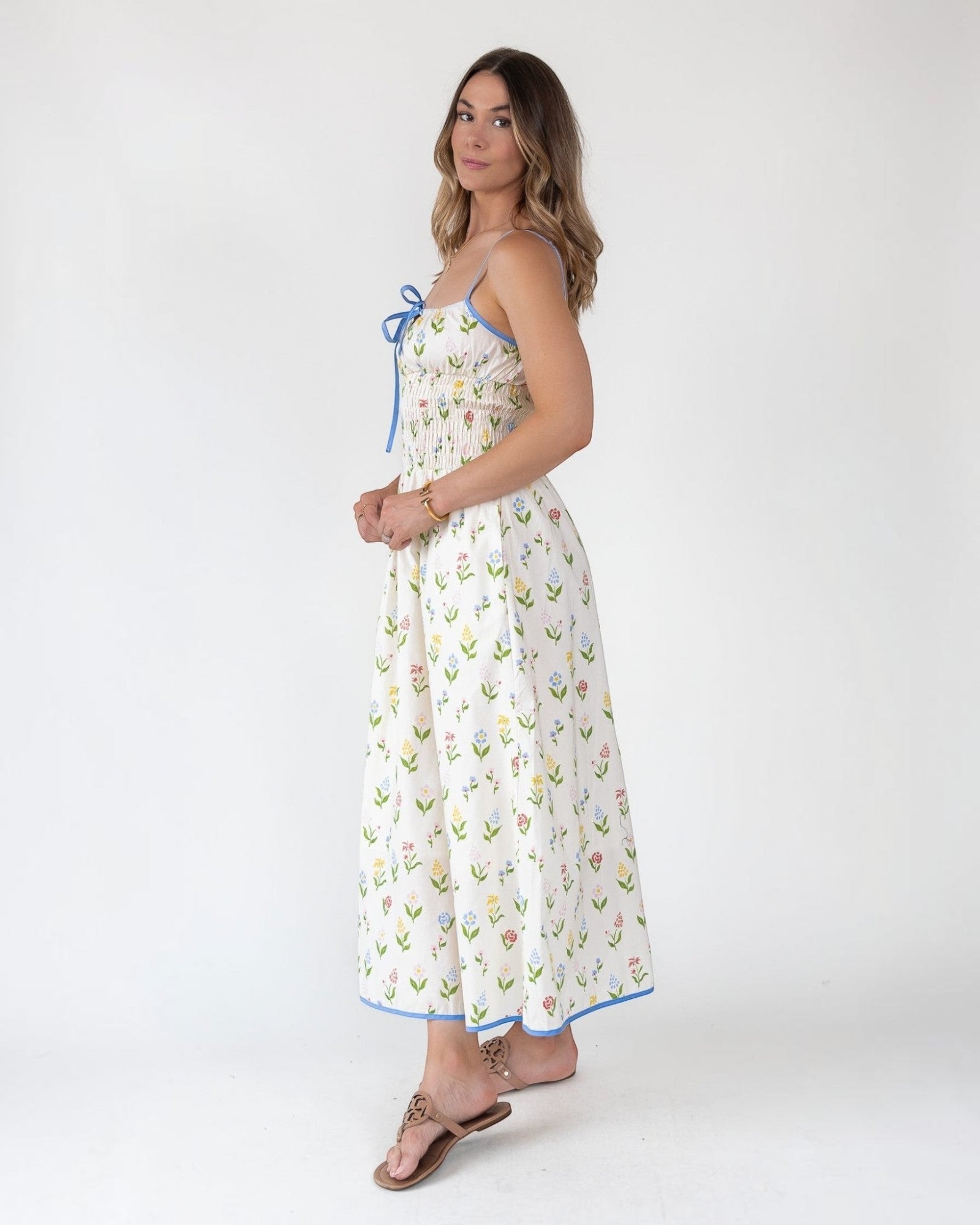 tie front midi dress Blue Multi Floral Tie-Front Midi Dress | Womens | Medium (Available in XS, S) | 100% Polyester