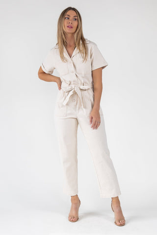 Kendall Cream Washed Jumpsuit - Final Sale - JO+CO