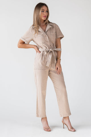 Kendall Khaki Washed Jumpsuit - Final Sale - JO+CO