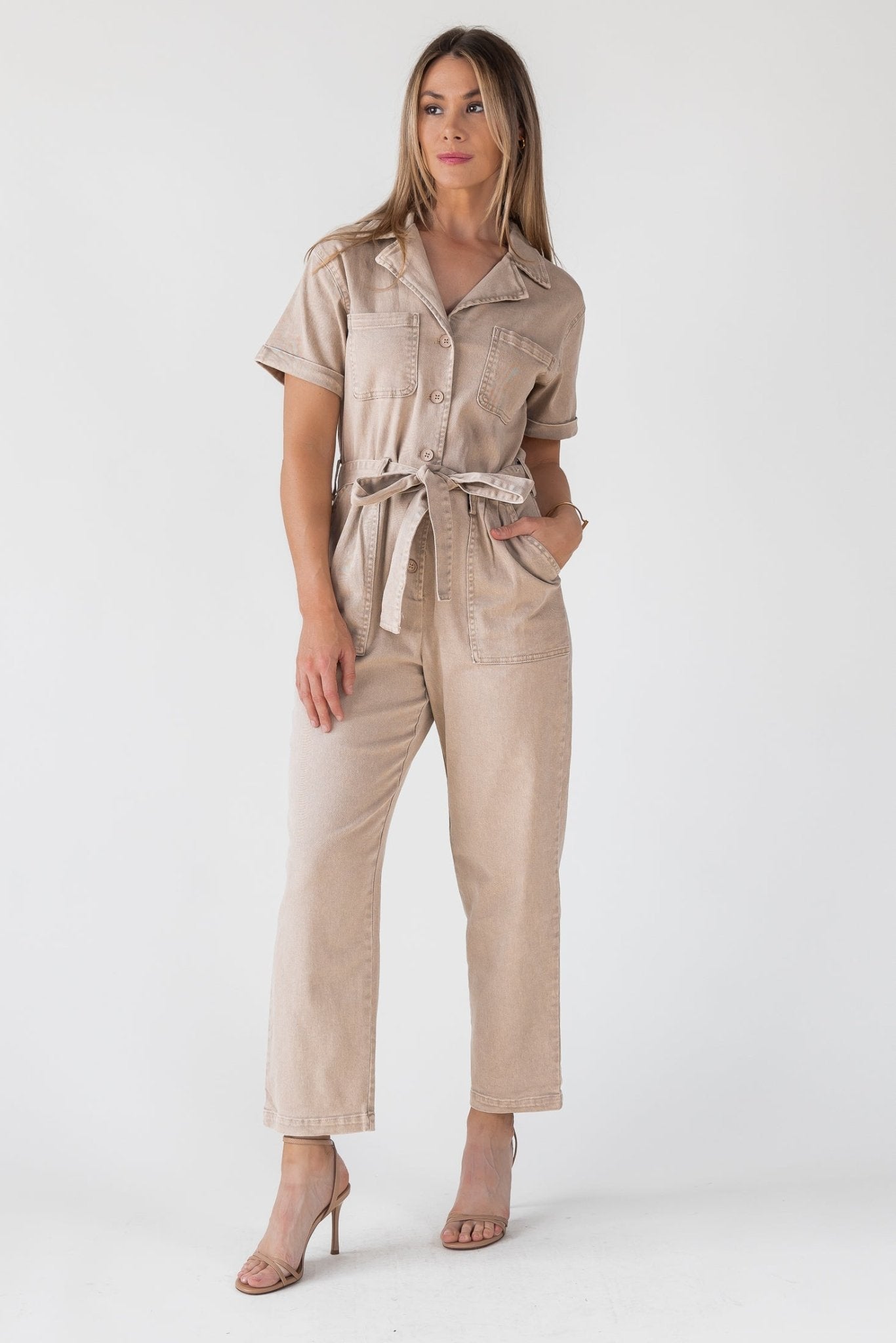 Kendall Khaki Washed Jumpsuit - Final Sale - JO+CO