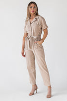 Kendall Khaki Washed Jumpsuit - Final Sale - JO+CO