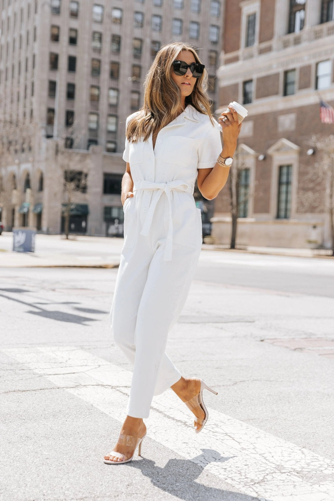 Kendall White Washed Utility Jumpsuit - JO+CO