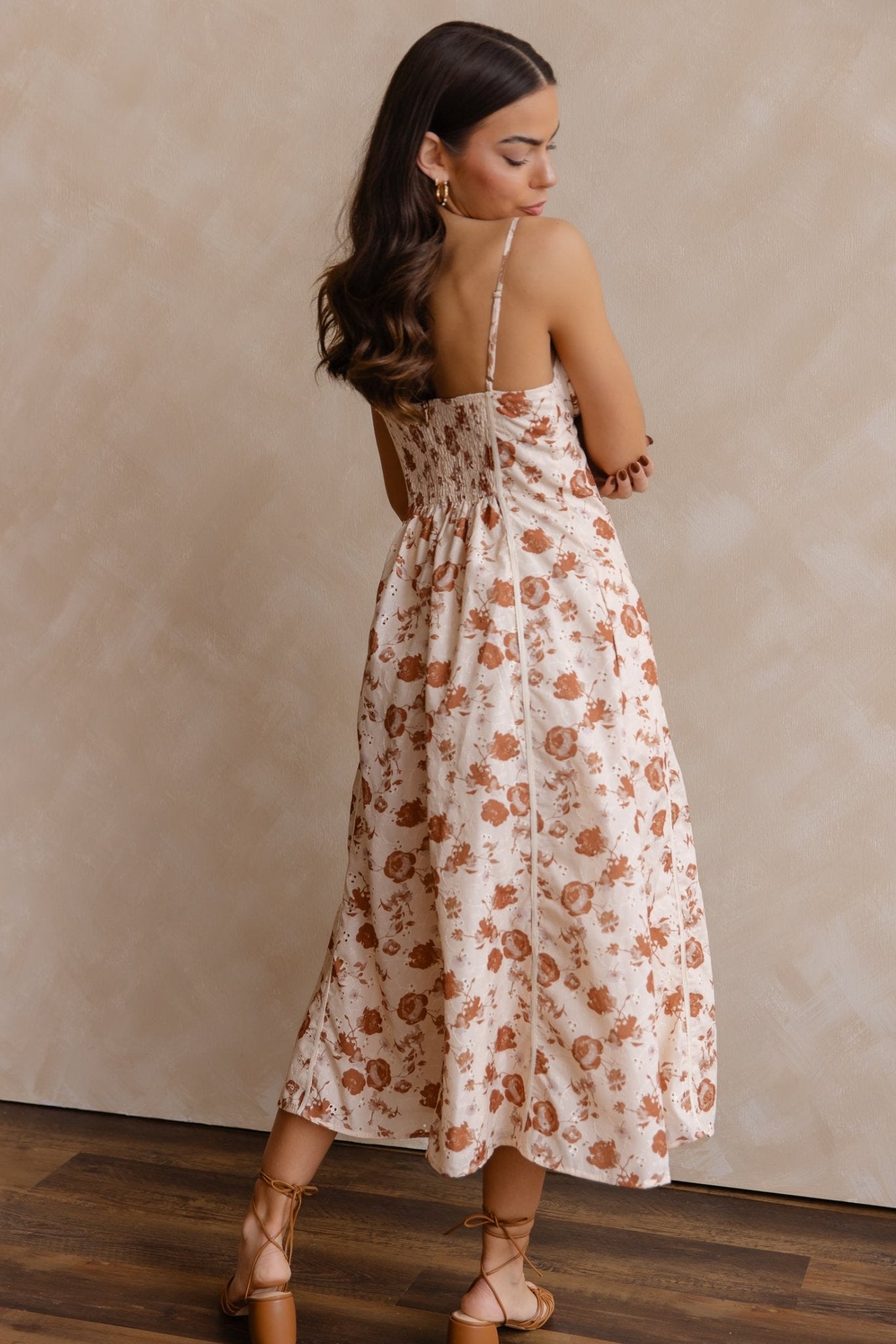 Leta Tan Embroidered Trim Dress JO+CO Leta Tan Embroidered Trim Dress JO+CO