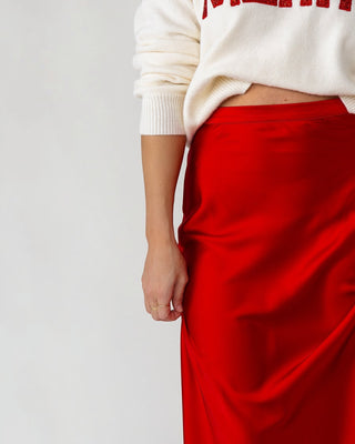 Livia Satin Midi Skirt - Red - JO+CO