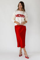 Livia Satin Midi Skirt - Red - JO+CO