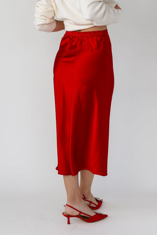 Livia Satin Midi Skirt - Red - JO+CO